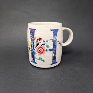 Anthropologie H Starla Halfmann Monogram Letter H Coffee Cup Mug Floral C3